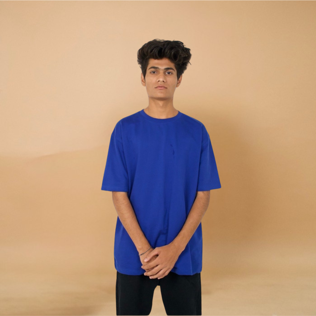 Blue Solid Overused Tshirt