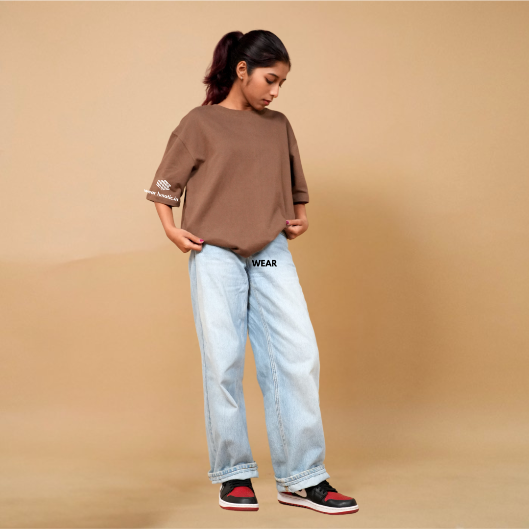 Brown Solid Oversized Tshirt