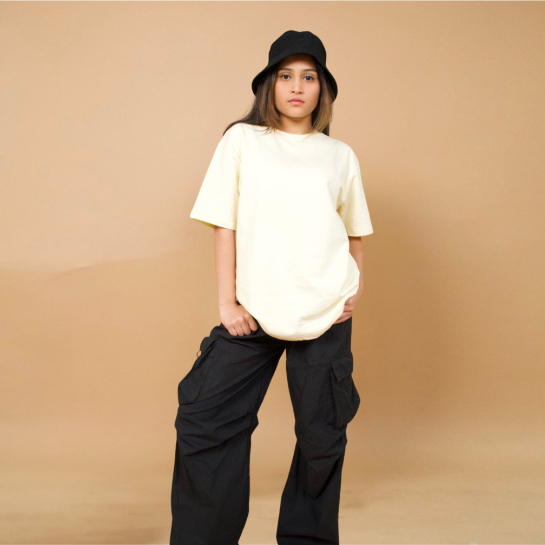 Light Beige Solid Oversize Tshirt