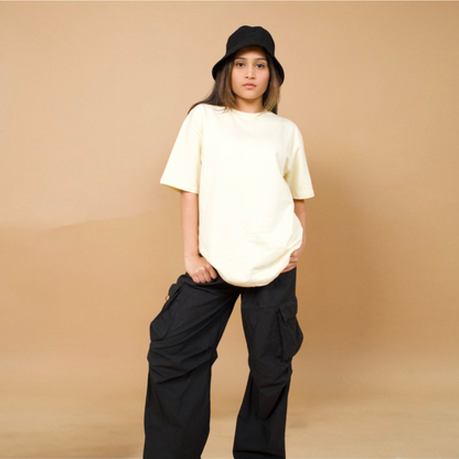 Light Beige Solid Oversize Tshirt
