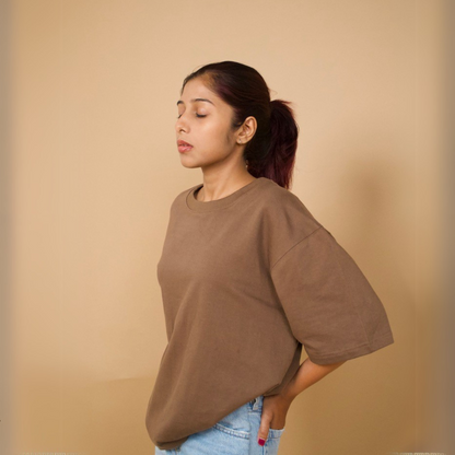 Brown Solid Oversized Tshirt