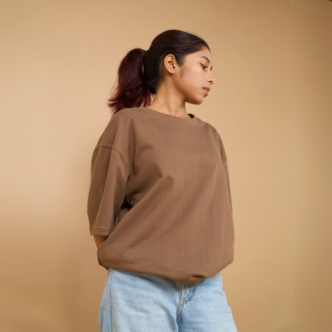 Brown Solid Oversized Tshirt